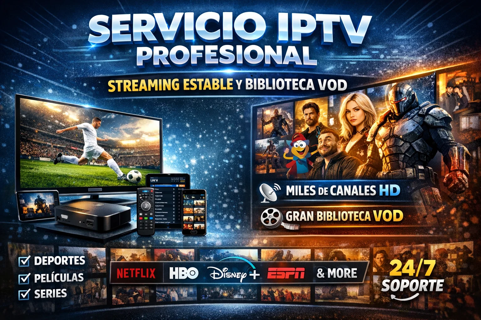Servicio IPTV Profesional – Streaming Estable y Biblioteca VOD